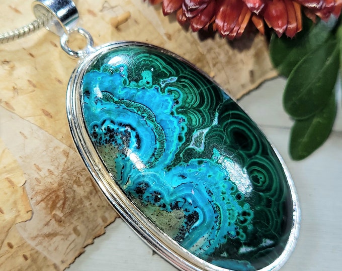 Natural AAA Grade Malachite Chrysocolla Pendant, Sterling Silver Chrysocolla Malachite pendant, Gift for her, CT01