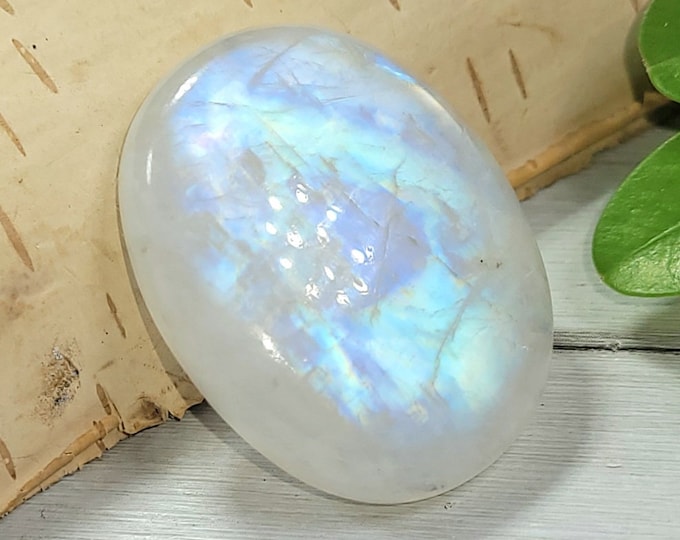 Natural Premium AAA Grade Rainbow Moonstone Oval 40Ct Cabochon Wire Wrapping, Weaving, or Pendant 28mm x 21mm Gift for Her CL10