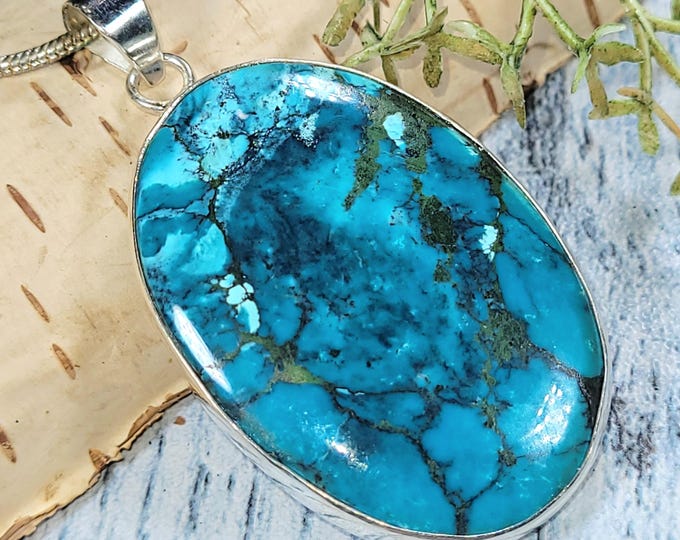 Tibetan Turquoise Sterling Silver Pendant: Boho Statement Jewelry
