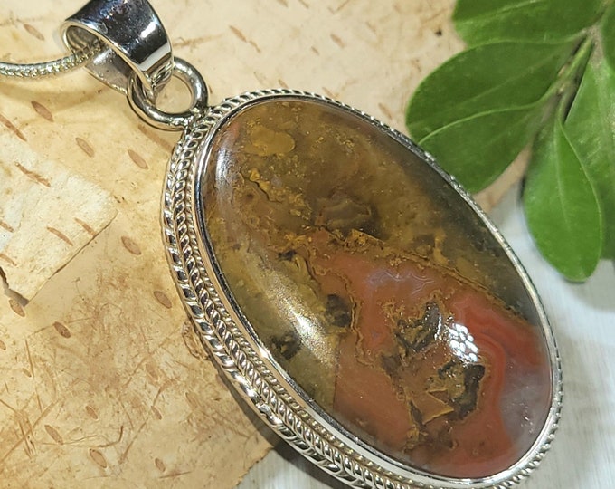 Natural Select Choice Colorful Seam Agate Oval Handmade .925 Sterling Silver Pendant 1 7/8" x 7/8" 11 Grams AR31