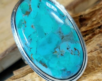 Turquoise Ring, Kingman Arizona Turquoise Ring, Turquoise Sterling Silver Size 8 1/2, Gift for Her, Boho Ring, Statement Ring, Handmade Ring