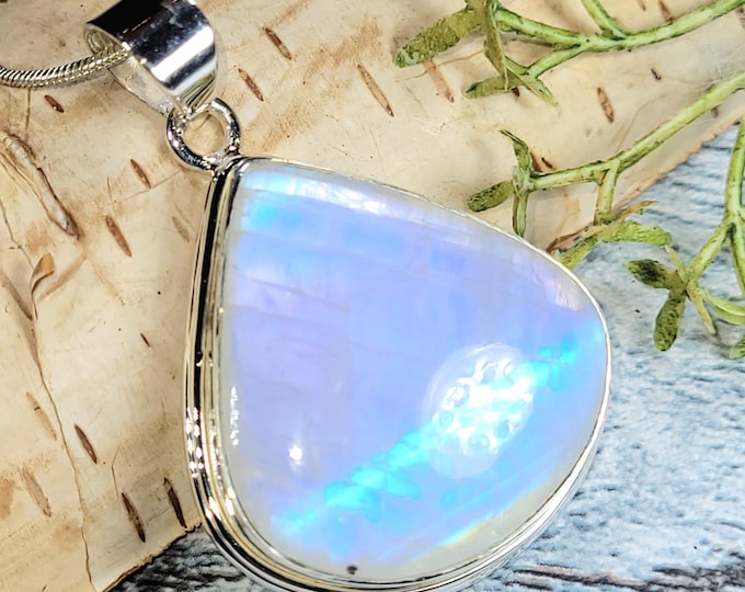 Moonstone Pendant, Moonstone Sterling Silver Pendant, Blue Flash Moonstone Pendant, Handmade Pendant, Statement Moonstone Pendant, JB21