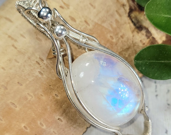 Moonstone Pendant, Hand Wire Wrapped Sterling Silver Moonstone Pendant,  Handmade Moonstone Sterling Silver Pendant, Gift for Her DT31