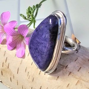 Charoite Ring, Sterling Silver Charoite Ring Size 8, Handmade Charoite Ring, Charoite Statement Ring, Gift for Her, AAA Charoite Ring, HF