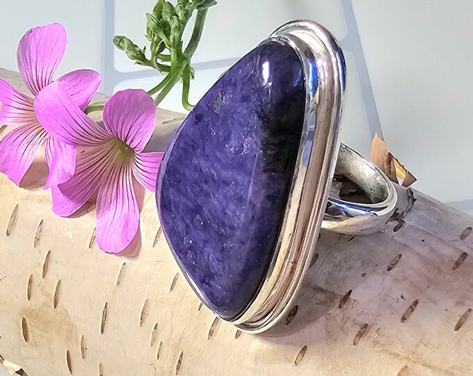 Charoite Ring, Sterling Silver Charoite Ring Size 8, Handmade Charoite Ring, Charoite Statement Ring, Gift for Her, AAA Charoite Ring, HF