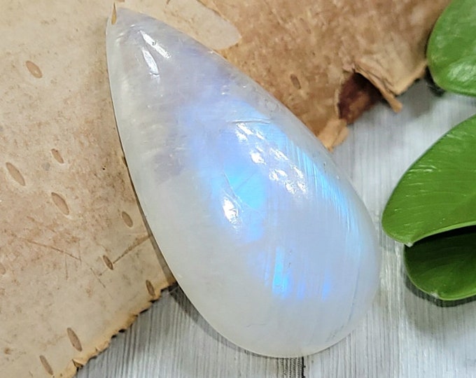 Natural AAA Grade Blue Rainbow Moonstone Pear 20Ct Cabochon Wire Wrapping, Weaving, or Pendant 26mm x 12mm Gift for Her CJ34