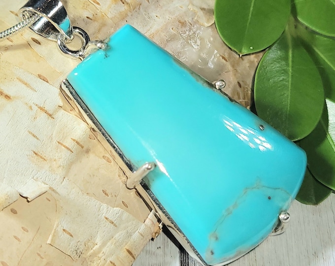 Natural High Grade Freeform Arizona Kingman Turquoise Handmade .925 Sterling Silver Pendant 2" x 1" 12 grams ER07
