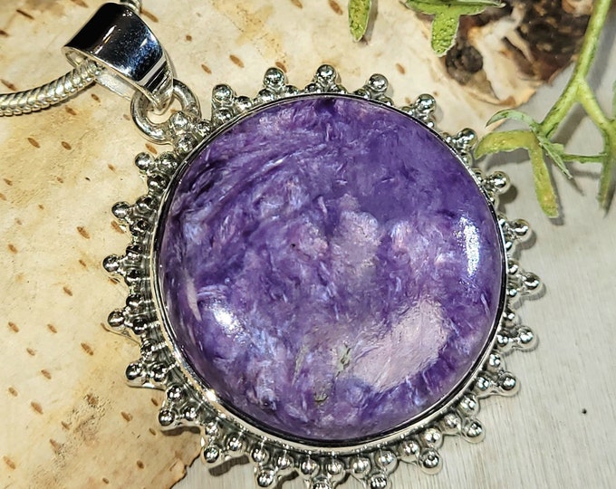Charoite Pendant, Charoite Sterling Silver Pendant, Premium Grade Charoite Pendant, Statement Pendant, Gift for Her, Handmade Pendant, HE14