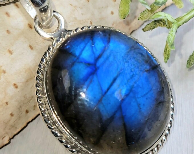 Labradorite Pendant, Blue Labradorite Sterling Silver Pendant, Handmade  Labradorite Pendant, Gift for Her, Statement Pendant HA37