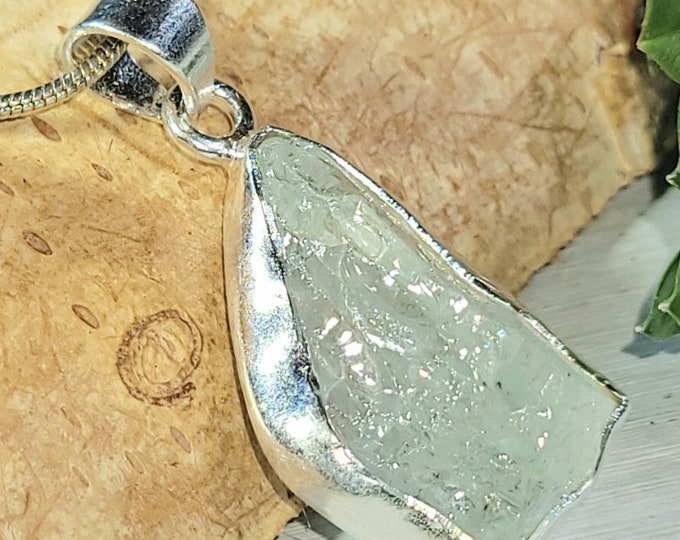 Natural Genuine Raw Aquamarine Rough Cut Handcrafted  .925 Sterling Silver Pendant Gift for Her Natural Genuine Aquamarine Stone CH35