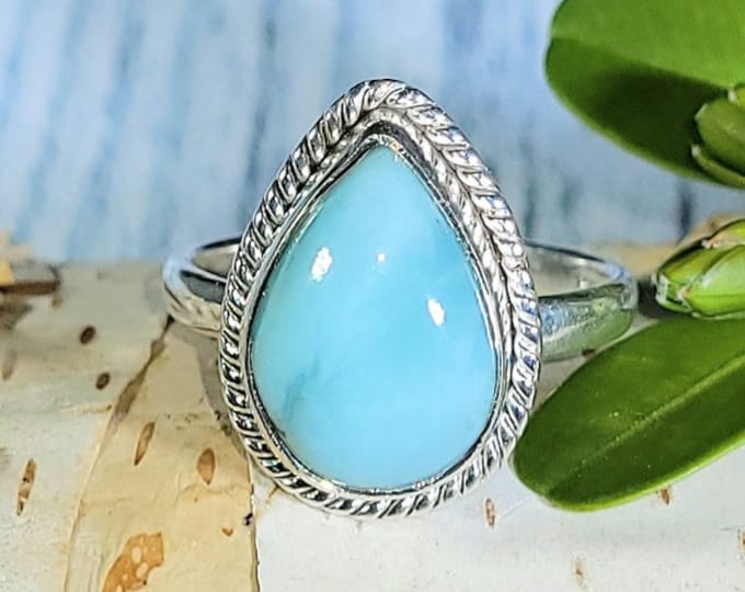 Natural High Grade Larimar .925 Sterling Silver Ring Size 6.5 5 Grams 3/4" x 1/2" EG11