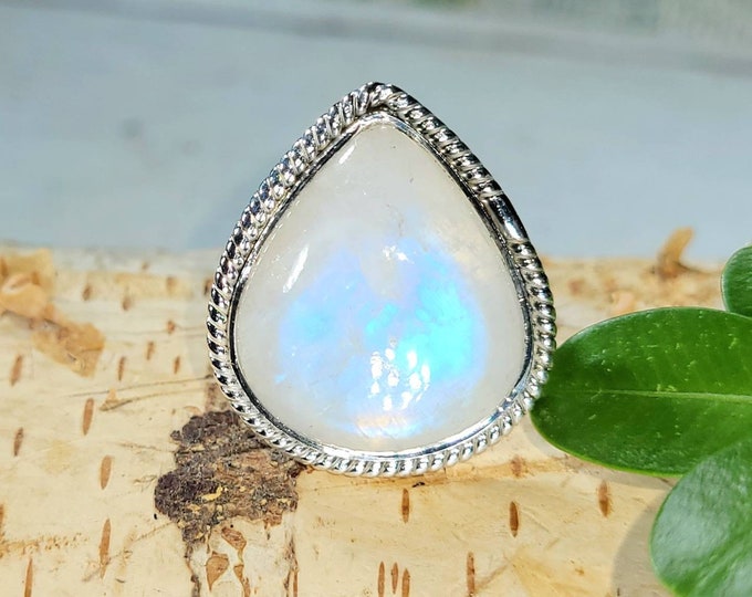 Rainbow Moonstone Ring, Moonstone Ring, Moonstone Sterling Silver Ring Size 7, Statement Ring, Handmade Ring, Boho Ring, DN, Gift for Her