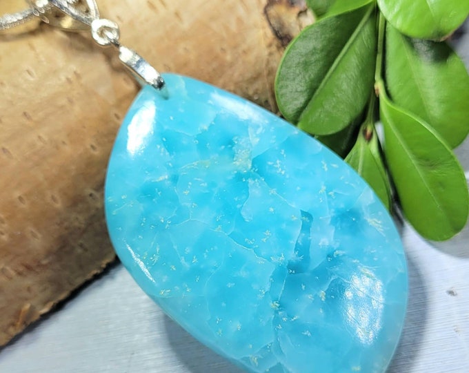 Hemimorphite Pendant, Hemimorphite Sterling Silver Pendant, Handmade Hemimorphite Freeform Pendant, Statement Pendant, FJ17, Gift for Her