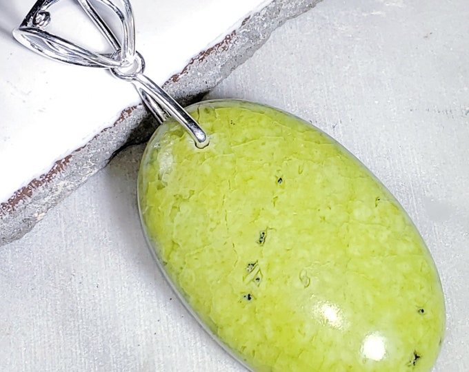 Natural AAA Australian Green Opal  Oval Cabochon .925 Sterling Silver Pendant EB05 2 1/2" x 1" Heavy Duty Designer Sterling Silver Bail