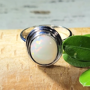 Ethiopian Opal Ring, Ethiopian Opal Sterling Silver Ring, Multi Color Opal Ring, Statement Ring, Handmade Ring, Gift for Her, FJ Size 7.5