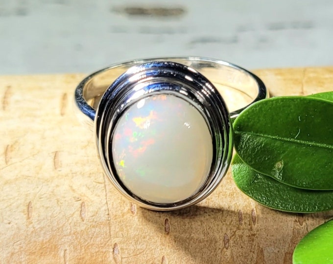 Ethiopian Opal Ring, Ethiopian Opal Sterling Silver Ring, Multi Color Opal Ring, Statement Ring, Handmade Ring, Gift for Her, FJ Size 7.5
