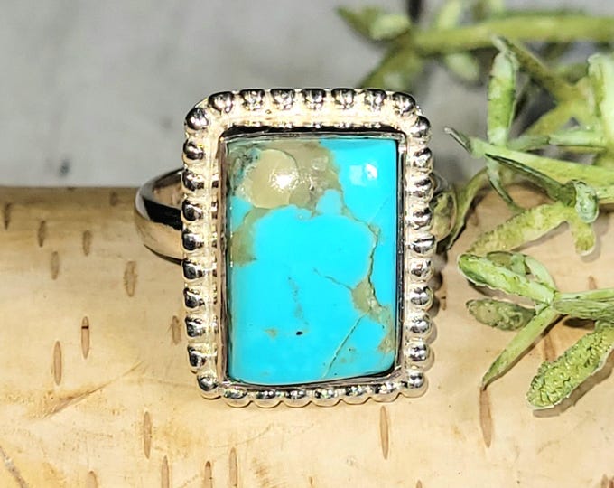 Turquoise Ring, Kingman Turquoise Ring, Turquoise Sterling Silver Size 6.5, Gift for Her, Boho Ring, Statement Ring, Handmade Ring, HP
