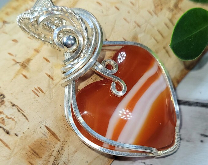 Carnelian Pendant, Carnelian Wire Wrapped .925 Silver Pendant, Carnelian Sterling Silver Wire Wrapped pendants, Handmade Stone Jewelry DP14