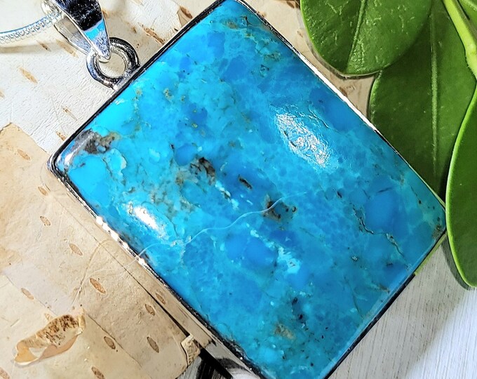 Natural AA Arizona Kingman Turquoise Handmade .925 Sterling Silver Pendant 1 3/4" x 1" 13 grams ER25