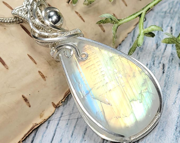 Moonstone Pendant, Hand Wire Wrapped Sterling Silver Moonstone Pendant,  Handmade Moonstone Sterling Silver Pendant, Gift for Her JA17