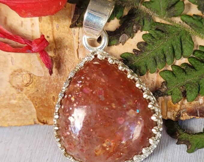 Natural Premium Grade Sunstone Turquoise Pear Handmade .925 Sterling Silver "Crown Prong" Pendant 1 3/8" x 7/8" 7 grams CW25