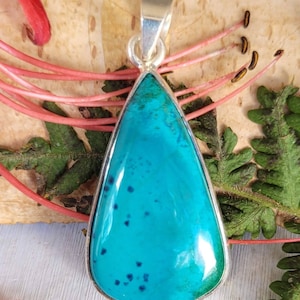 Natural Premium Grade Shattuckite Pear Handmade .925 Sterling Silver Pendant 1 3/4&quot; x 3/4&quot; 8 grams CX31