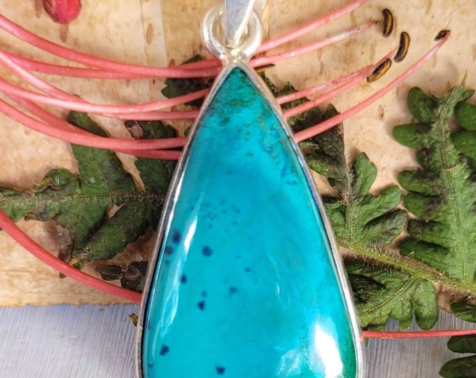 Natural Premium Grade Shattuckite Pear Handmade .925 Sterling Silver Pendant 1 3/4" x 3/4" 8 grams CX31