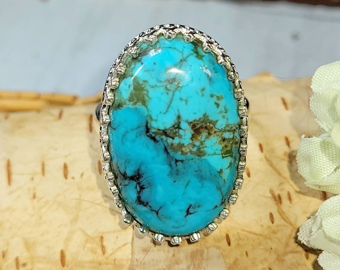 Turquoise Ring, Kingman Turquoise Ring, Turquoise Sterling Silver Size 9, Gift for Her, Boho Ring, Statement Ring, Handmade Ring,