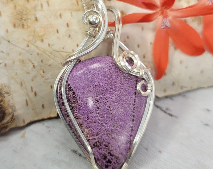 Natural Premium Grade Stichtite Jasper Hand Wrapped .925 Sterling Silver Pendant 2 3/8" x  1" FR15 Handmade Wrapped Solid Sterling Silver