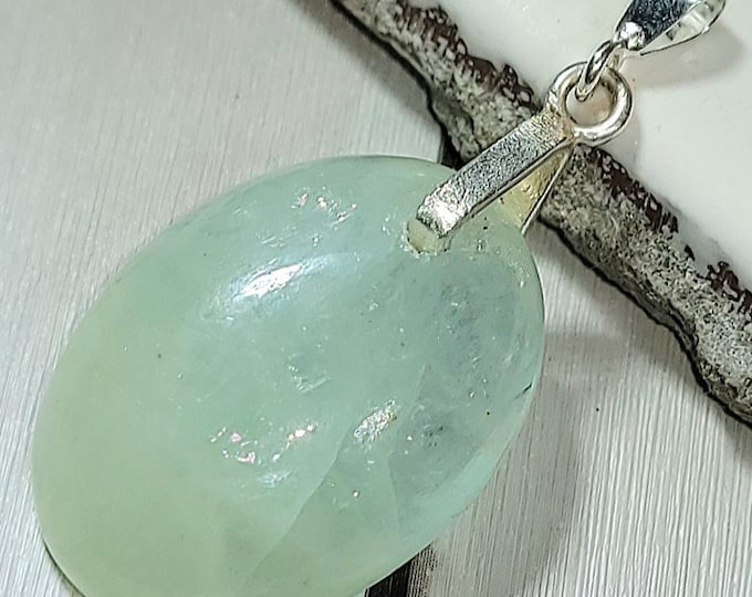 Natural Top Choice Aquamarine Cabochon .925 Sterling Silver Pendant 1 1/4" x 11/16" EE23 Sterling Silver Bail