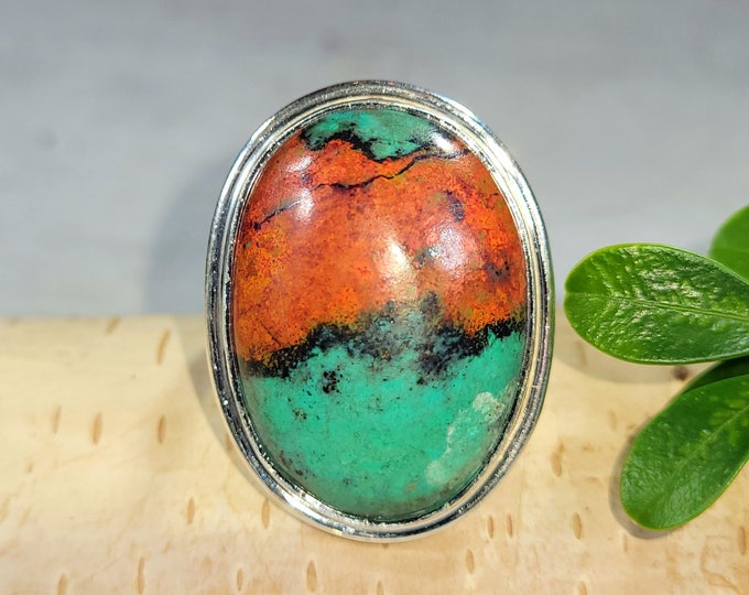 Sonora Jasper Ring, Sunset Jasper Sterling Silver Ring Size 9, Large Turritella Sunrise Jasper Ring, Statement Ring, Handmade Ring, DL