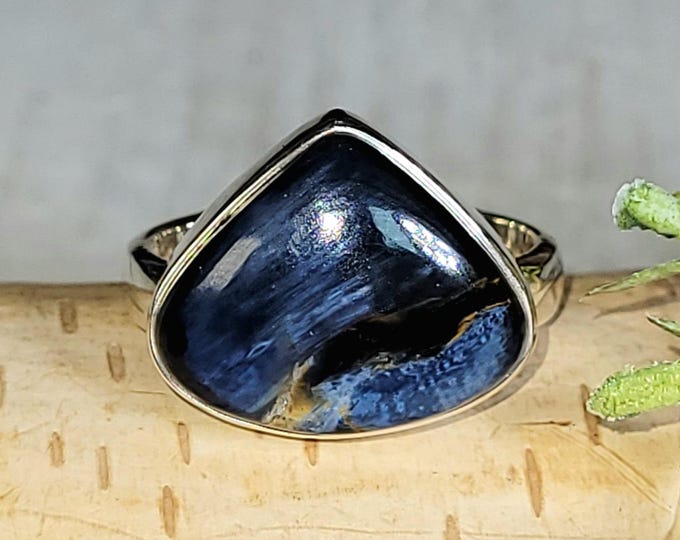 Pietersite Ring, Pietersite Sterling Silver Ring, Handmade Pear Pietersite Ring, Statement Ring , Gift for Her, Size 7.75 HT