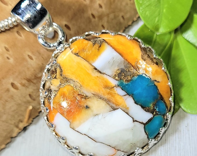 Spiny Oyster Turquoise Pendant, Spiny Oyster Turquoise w/copper, Sterling Silver Pendant, Spiny turquoise pendant, Handmade Pendant FP04