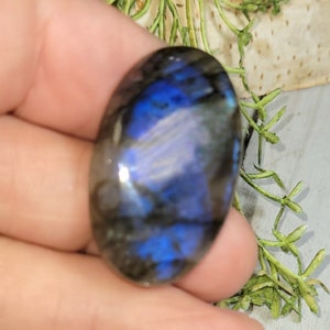 Blue Flash Labradorite Cabochon, Labradorite Oval Cabochon, Labradorite Cabochon, Wire Wrapping, Weaving, Pendant, Collector HJ09 image 1