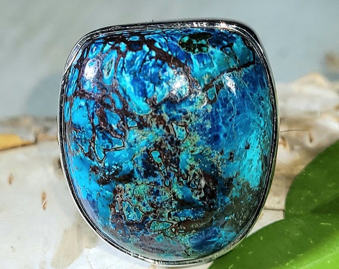 Natural High Grade Azurite .925 Sterling Silver Ring Size 5 7 Grams 3/4" x 11/16" EU25