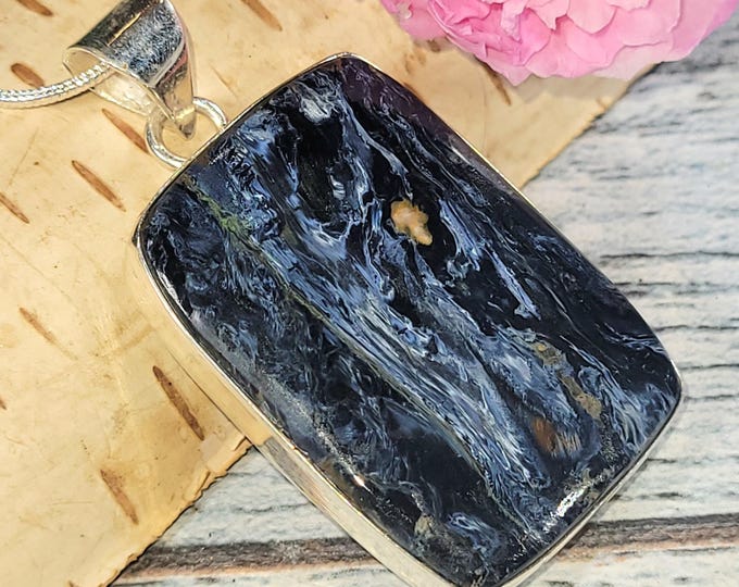 Handmade Pietersite Sterling Silver Pendant: Rectangle Statement Jewelry JV06