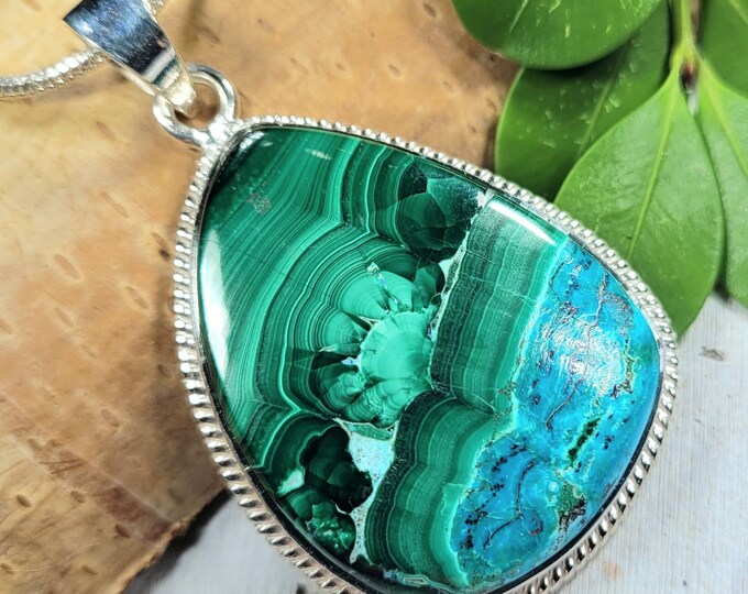 Chrysocolla Malachite Pendant, Chrysocolla Malachite Sterling Silver Pendant, Handmade Pendant, Statement Pendant, Gift for Her, FL21
