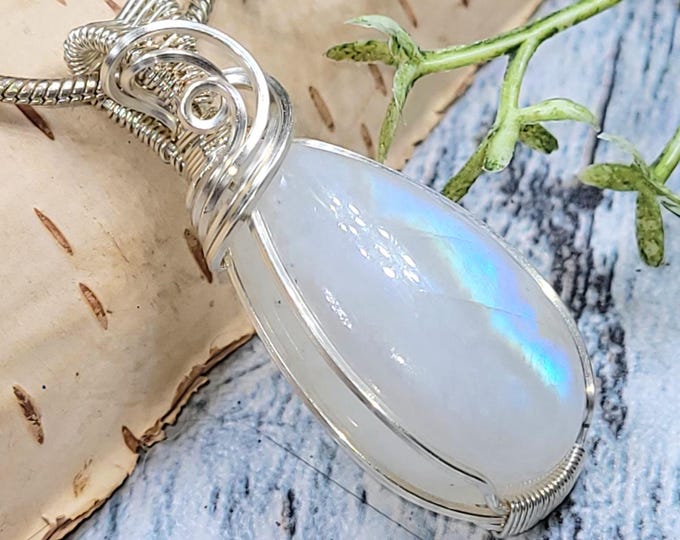 Moonstone Pendant, Hand Wire Wrapped Sterling Silver Moonstone Pendant,  Handmade Moonstone Sterling Silver Pendant, Gift for Her JA19