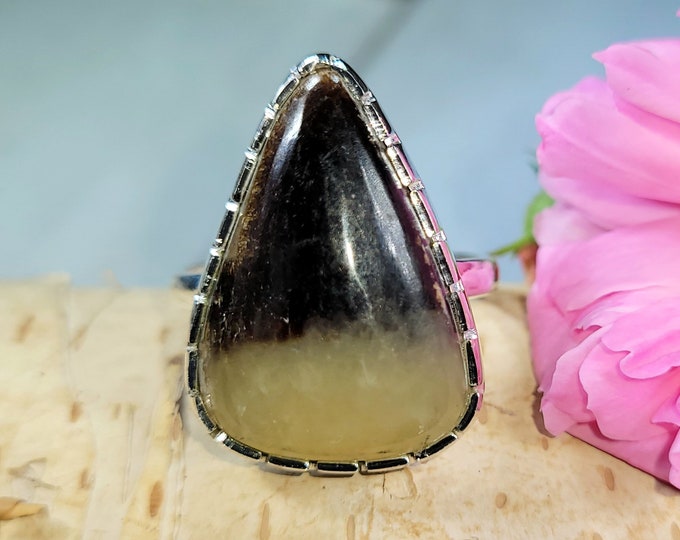 Natural Yellow Septarian Pear Handmade .925 Sterling Silver Ring Size 9 Great Gift for Her Genuine Yellow Septarian