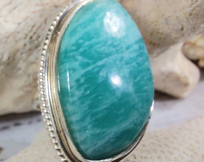 Amazonite Sterling Silver Ring Size 5 1/2, Handmade Ring, Statement Ring GC