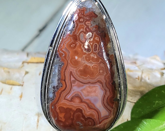 Natural AAA Crazy Lace Agate .925 Sterling Silver Ring Size 5.5 9 Grams 1 3/8" x 13/16" EU20
