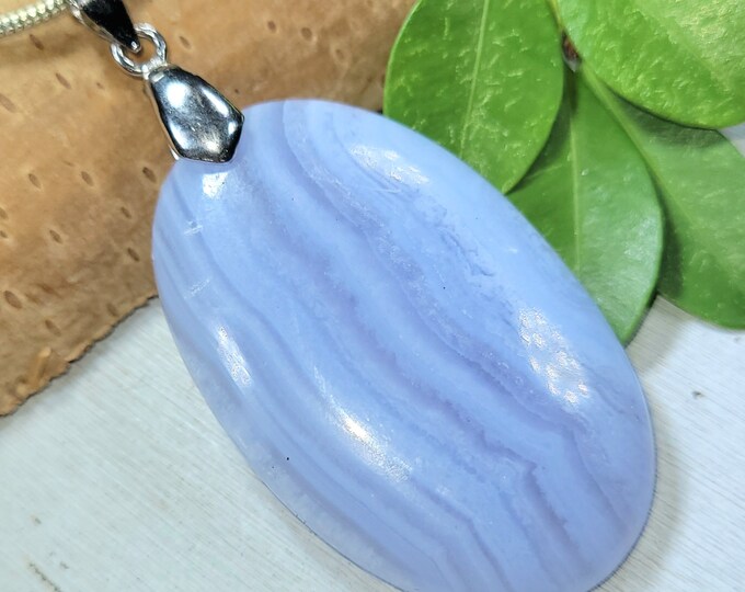 Blue Lace Agate Pendant, Blue Lace Agate Sterling Silver Pendant, Statement Pendant, Handmade Pendant, Gift for Her, FT36