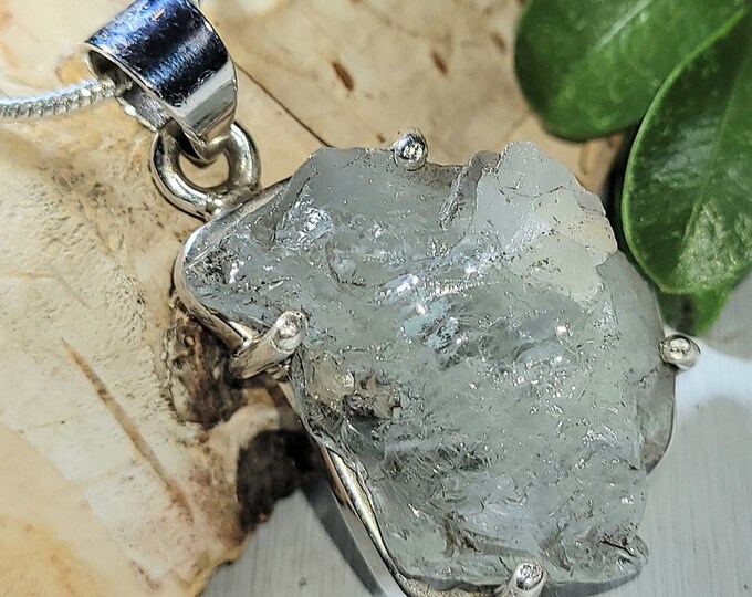 Large Raw Aquamarine Rough Cut Handcrafted   .925 Sterling Silver Pendant 6 grams 1 1/4" X 3/4" AN06