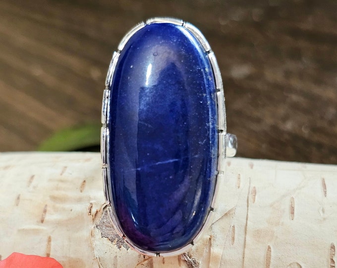 Lazuli Blue Lapis Ring, Lapis Sterling Silver Ring Size 9 Gift for Her, Handmade Ring, Statement Ring HF