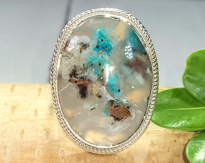 Chrysocolla Copper Ring Size 8.25, Chalcedony Copper Sterling Silver Ring, Handmade Chrysocolla Ring, Statement Ring, Gift for Her, FJ