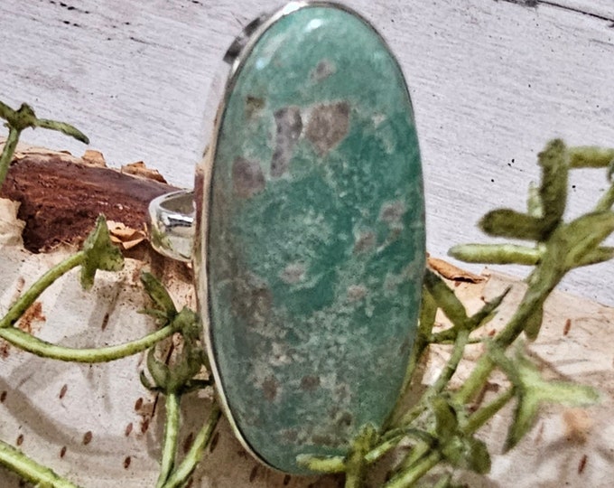 Natural Premium Variscite Sterling Silver Ring, Variscite Pear Ring Size 8 1/4, Statement Ring, Boho Ring, GF