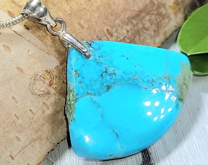 Natural Premium Grade Arizona Kingman Turquoise Cabochon .925 Sterling Silver Pendant Sterling Silver Bail Gift for Her CK02