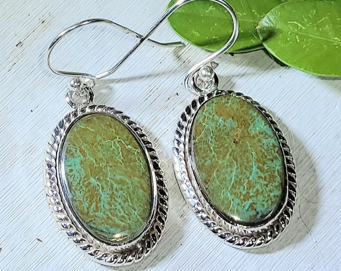 Natural Tibet Turquoise .925 Sterling Silver Earrings 8 Grams 1 1/2" x 5/8" EU33