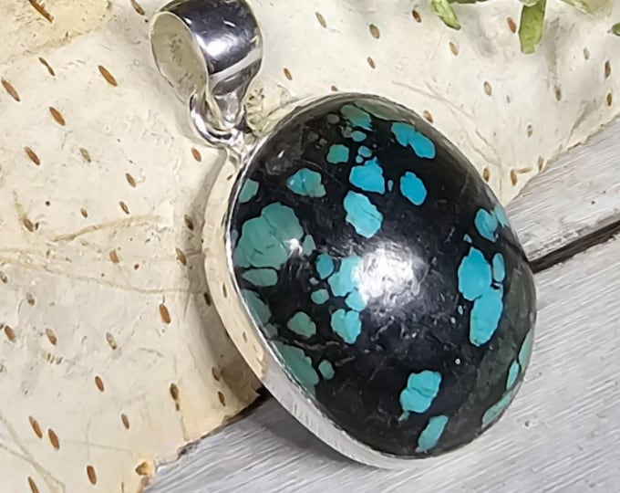 Tibetan Turquoise .925 Sterling Silver Pendant, Turquoise Pendant, Statement Pendant, Handmade Pendant, Boho Turquoise Pendant, GK05