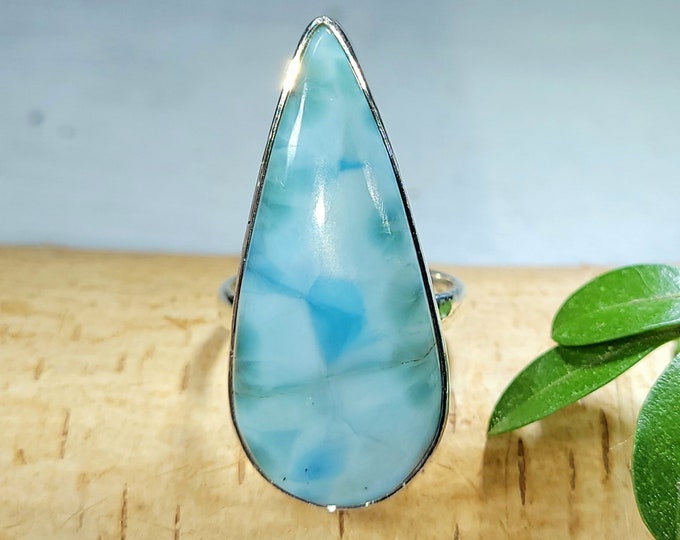 Dominican Republican Larimar Ring, Sterling Silver Ring, Larimar Silver Ring, Premium Larimar Sterling Silver Ring  Size 7.5. Gift for Her